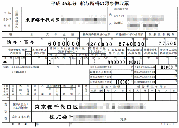 源泉徴収票 一例